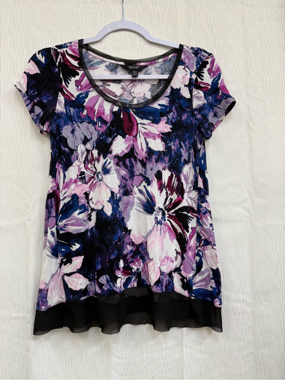 Simply Vera Vera Wang Purple and Blue Floral Short Sleeve Top